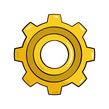 Yellow cogwheel. Vector illustration. Cartoon. Isolated on white background