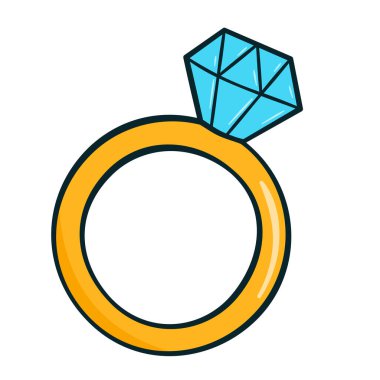 Golden ring with diamond. Valentine's Day. Cartoon. Vector illustration. Isolated on white background