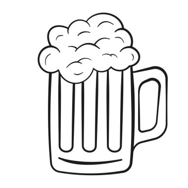 Beer mug with foam, outline. Icon. Vector illustration. Isolated on white background