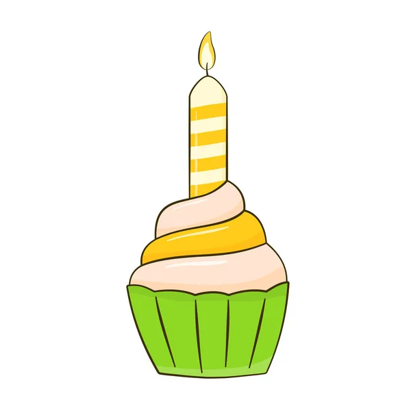 Cupcake Candle Cartoon Vector Illustration Isolated White Background — Stock Vector