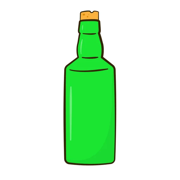 Grüne Flasche Mit Korken Karikatur Vektorillustration Isoliert Auf Weißem Hintergrund — Stockvektor
