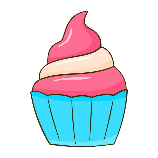 Strawberry Cupcake Cartoon Vector Illustration Isolated White Background — Stock Vector