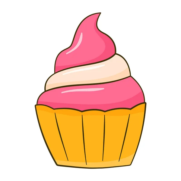 Cupcake Aux Fraises Caricature Illustration Vectorielle Isolé Sur Fond Blanc — Image vectorielle