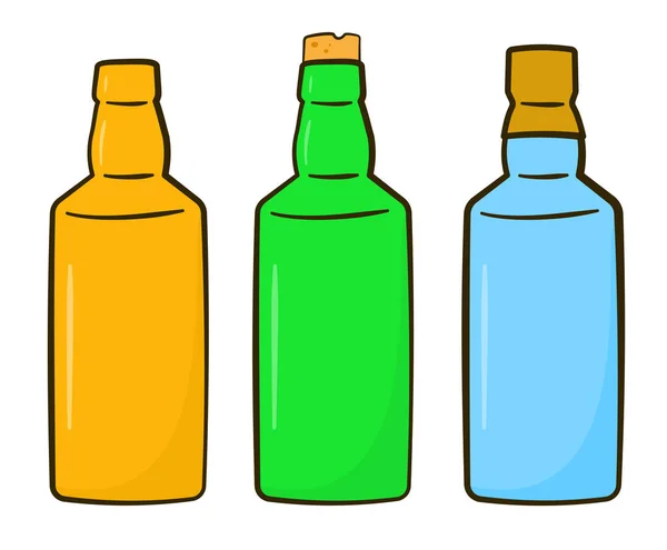 Set Botellas Diferentes Colores Dibujos Animados Ilustración Vectorial Aislado Sobre — Archivo Imágenes Vectoriales