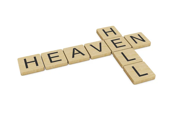 Heaven Hell words written with wooden letters, isolated on white background