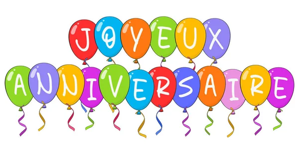 Boldog Születésnapot Francia Betűkkel Joyeux Anniversaire Színes Lufikkal Rajzfilm Vektor — Stock Vector