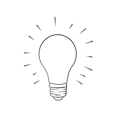 Parlayan ampul çizgisi. Fikir konsepti. Çizgi film. Vektör çizimi. Beyaz arkaplanda izole