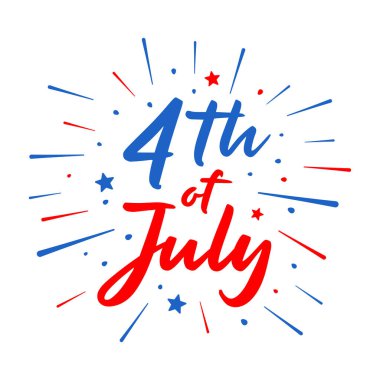 Mutlu 4 Temmuz yazıları ve havai fişekler. Çizgi film. Vektör illüstrasyonu