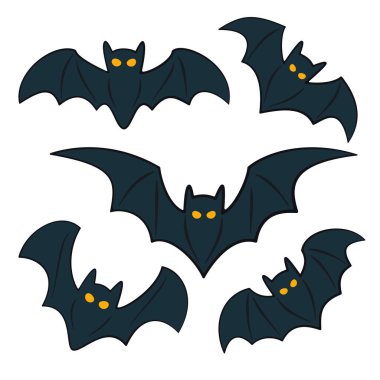 Sarı gözlü ürkütücü Cadılar Bayramı yarasaları.