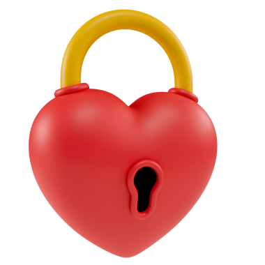 Anahtar ile stilize edilmiş kalp şeklinde asma kilit. Şeffaf arkaplanda izole