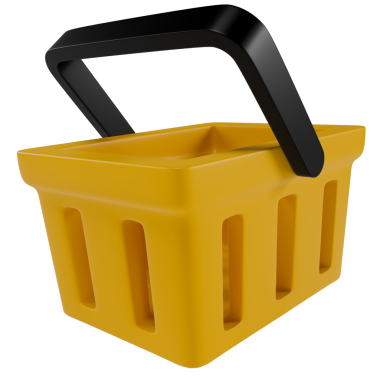 Stilize edilmiş sarı alışveriş sepeti. Şeffaf arkaplanda izole