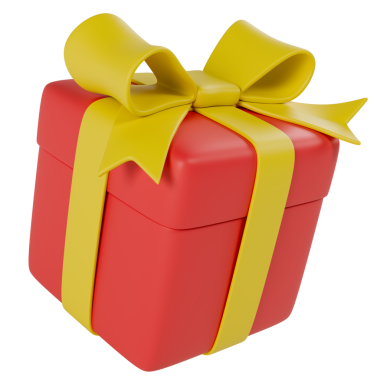 Sarı kurdeleli, stilize kırmızı hediye kutusu. Şeffaf arkaplanda izole