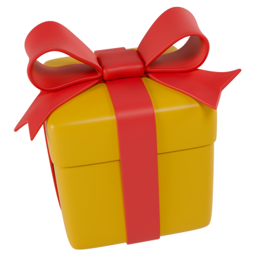 Kırmızı kurdeleli, stilize sarı hediye kutusu. Şeffaf arkaplanda izole