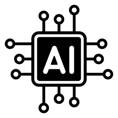 Devre çizgileri olan minimal yapay zeka çipi. Siyah ve beyaz vektör çizimi