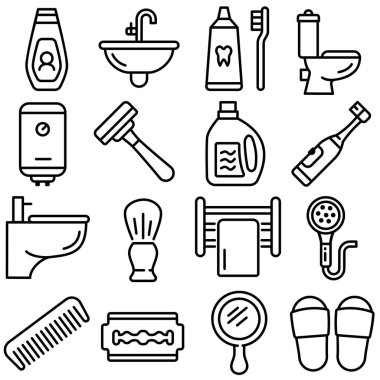 Toilet and Bathroom Essentials Icon Set Outline Style (Part 2)