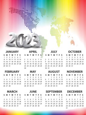 Takvim 2023 Dünya Haritası arka planına sahip