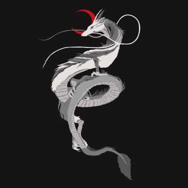 Siyah arka planda bir Japon ejderhasının vektör görüntüsü