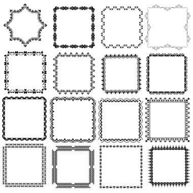 Dekoratif çerçeveler. Retro süs çerçevesi, vintage dikdörtgen süsler ve süslü kenarlık. Dekoratif düğün çerçeveleri, antikmüze resim sınırları veya deco devider. Yalıtılmış simgeler vektör seti