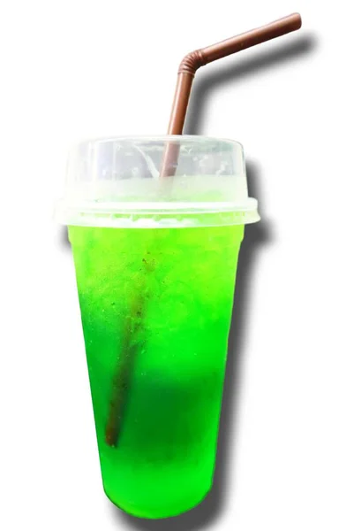 Sıcak havada Tayland usulü içecek menüsü ve beyaz arka planda soğuk içecekler (Hale 's Blue Boy yeşil suyu)