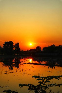 Kuzey Tayland akşam günbatımı görüntüsü güzel altın ışıkla gözlerimizi dinlendirir ve rahatlatır..