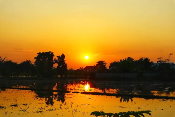 Kuzey Tayland Akşam Günbatımı Görüntüsü Güzel Altın Işıkla Gözlerimizi Dinlendirir — Stok fotoğraf