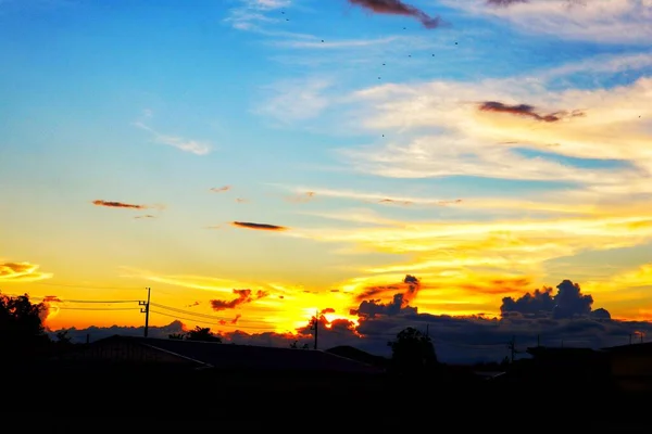 Northern Thailand Evening Sunset Background Image Beautiful Golden Light Helps — Stock Photo, Image