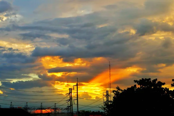 Northern Thailand Evening Sunset Background Image Beautiful Golden Light Helps — Stock Photo, Image