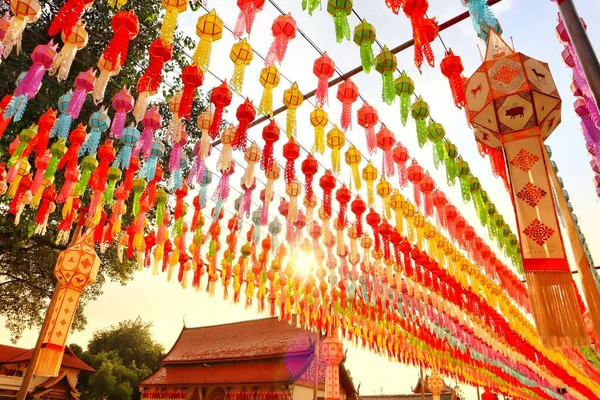 Stock image 28 Dec. 2022, Lamphun, Thailand, beautiful lanterns decorated in Lanna style at Wat Phra That Hariphunchai Woramahaviharn.