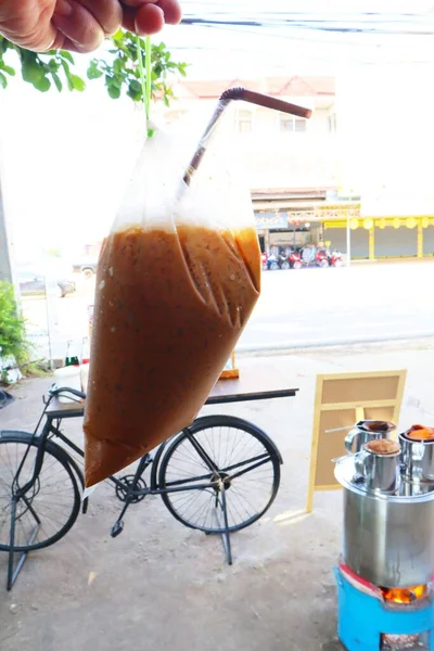 Антикварный Уличный Кофе Чай Молока Таиланде Положить Галстук Мешок Старомодный — стоковое фото