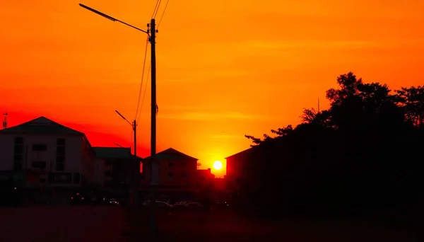 Észak Thaiföld Este Naplemente Háttér Kép Gyönyörű Arany Fény Segít — Stock Fotó