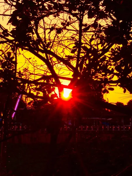 泰国北部的黄昏背景图片 金色的光芒让我们的眼睛休息 — 图库照片