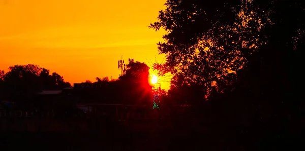 Észak Thaiföld Este Naplemente Háttér Kép Gyönyörű Arany Fény Segít — Stock Fotó