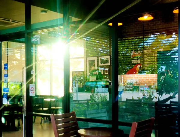 31 Mayıs 2025 Lamphun, Tayland. Sıcak ve güzel bir atmosfer. Akşamları günbatımı Amazon kafesinde parlıyor..