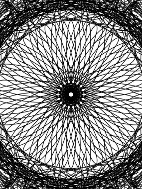 Dalgalı ve güzel bir daire içinde yayılan lifleri gösteren bu siyah ve beyaz resim benzersiz ve sıradışı görünüyor..