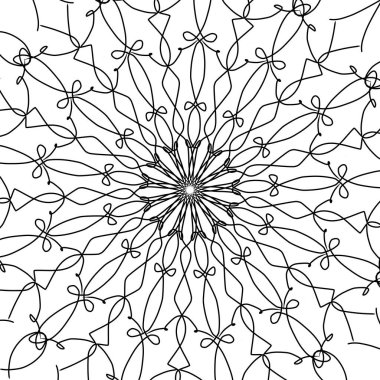 Merkezi bir noktadan güzel ışınlar saçan soyut siyah beyaz çizgi sanatı.