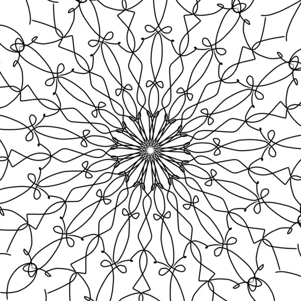 Merkezi bir noktadan güzel ışınlar saçan soyut siyah beyaz çizgi sanatı.