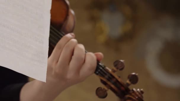 Primer Plano Cinematográfico Violinista Femenina Toca Violines Durante Concierto Musical — Vídeo de stock