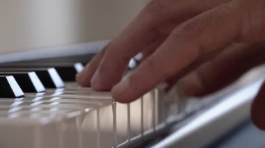 Bir konserde müzik eşliğinde iki eliyle bir melodi çalan parmaklar ve aniis 'lerin yakın çekimi..