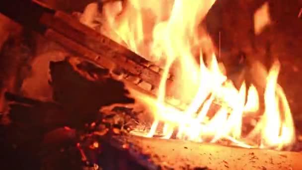 Zbliżenie Ognia Piecu Gotowania Piec Opalany Drewnem Ogrzewania Domu Zimie — Wideo stockowe