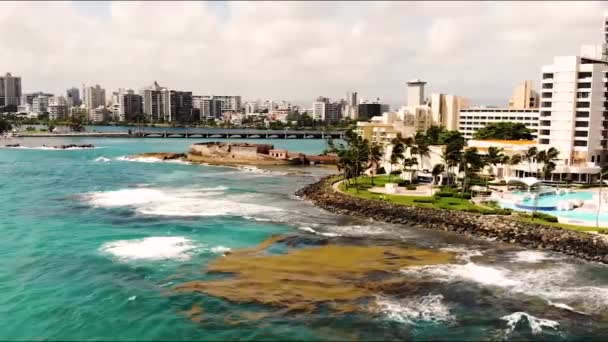 Centrum San Juan Puerto Rico Drönare Skott — Stockvideo