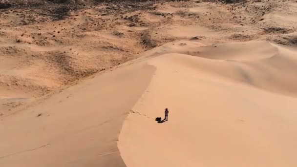 Pessoa Meio Deserto Tiro Drone — Vídeo de Stock