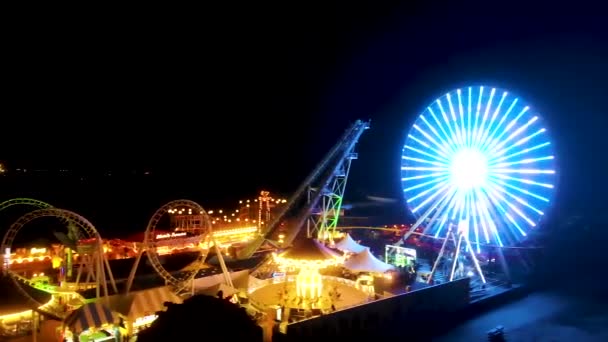Images Drone Parc Attractions Nuit — Video