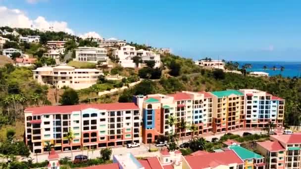 Bezpilotní Záběry Plážových Domů Svatém Tomáši Panenských Ostrovech Karibiku — Stock video