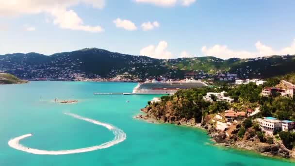 Drone Materiał Filmowy Portu Wycieczkowego Thomas Nas Dziewiczych Wysp — Wideo stockowe