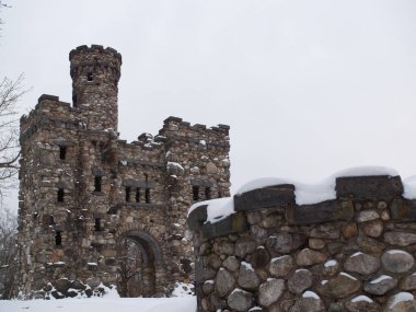 Worcester, Massachusetts, USA - December 4th 2019: Historic Bancroft Tower in winter time.