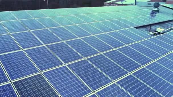 Drone Video Rows Solar Panels Outdoor Field — Vídeo de stock