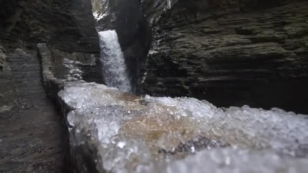 Hail Falling Slow Motion Waterfall Watkins Glen State Park New — Vídeos de Stock