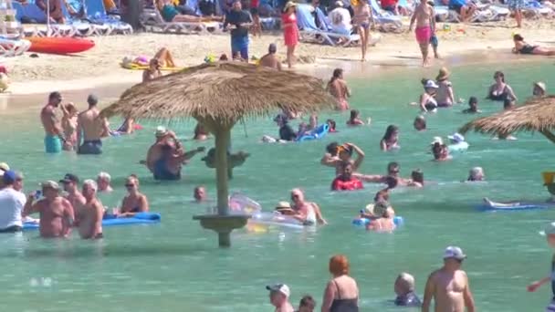 Переповнений Громадський Пляж Сонячний День — стокове відео