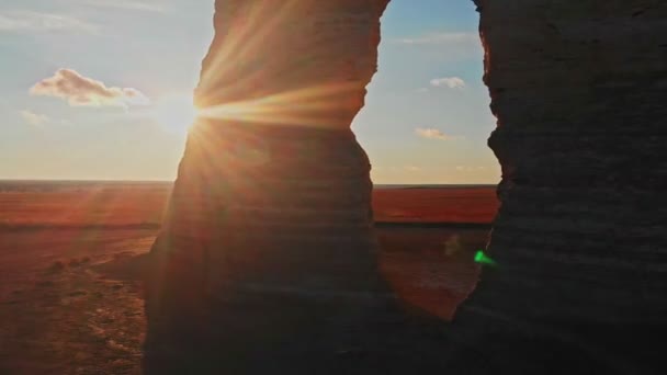 Monument Stenar Krita Pyramider Klippformation Lewis Kansas — Stockvideo