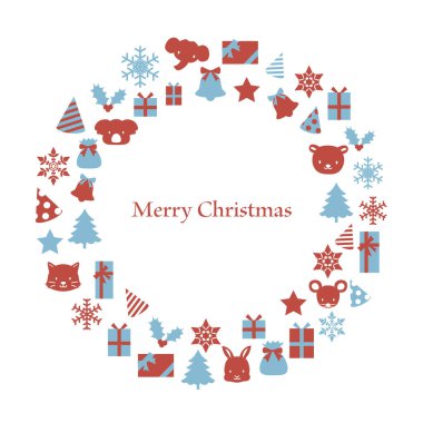 Noel çelengi çerçevesi. Açık mavi ve kırmızı